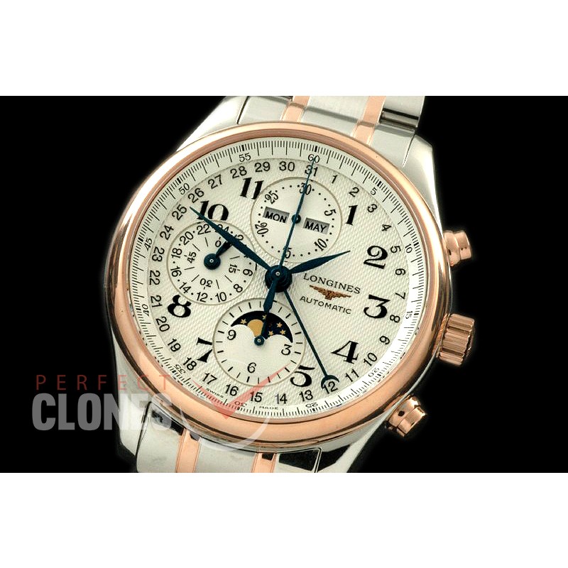 LG00091S Longines Master Calender Chronograph SS/RG White Num Asian 7751