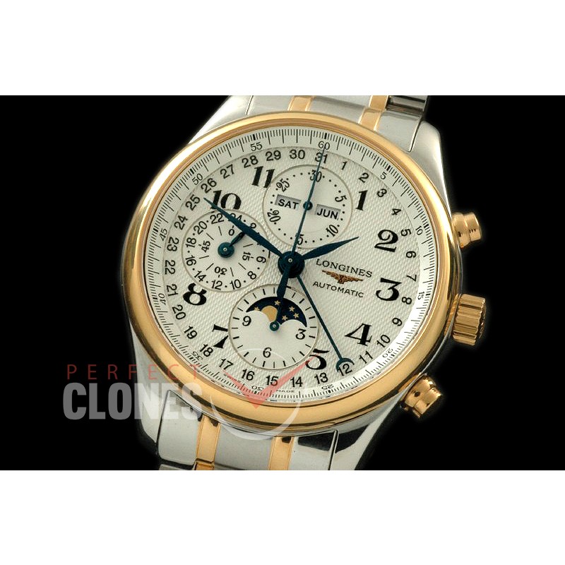 LG00086S Longines Master Calender Chronograph SS/YG White Num Asian 7751