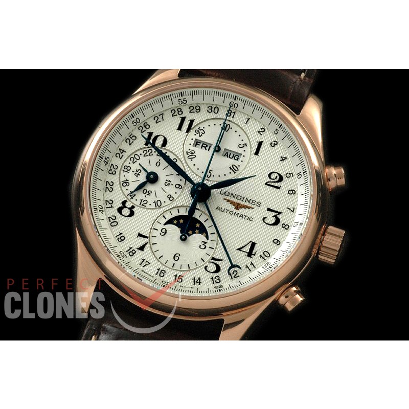 LG00096 Longines Master Calender Chronograph RG/LE White Num Asian 7751
