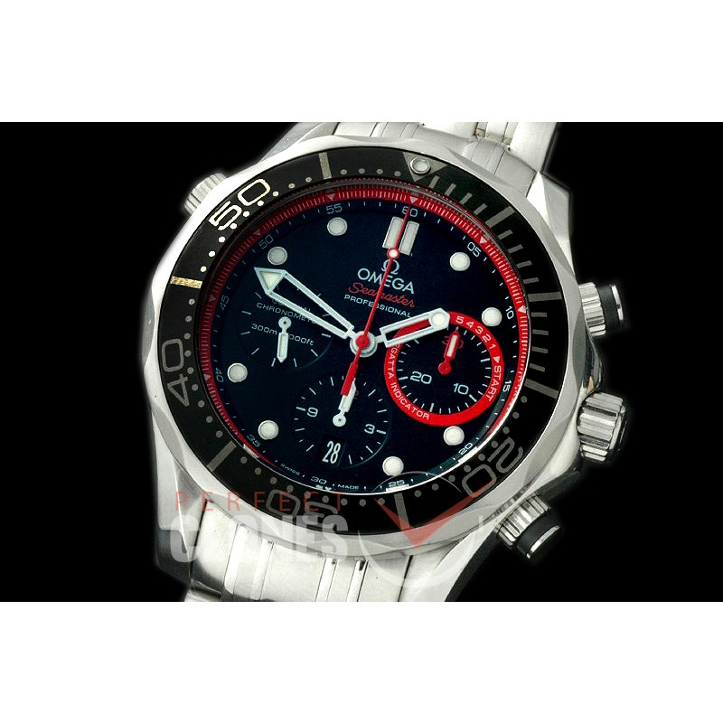 OM300M-303 Seamaster Pro 300M Chrono SS/SS Black/Red A-7750