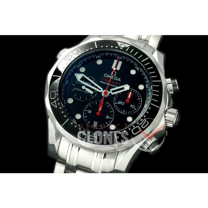 OM300M-301 Seamaster Pro 300M Chrono SS/SS Black A-7750