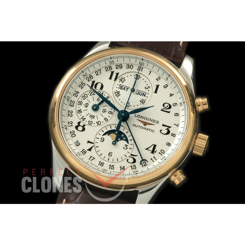 LG00086 Longines Master Calender Chronograph SS/YG/LE White Num Asian 7751