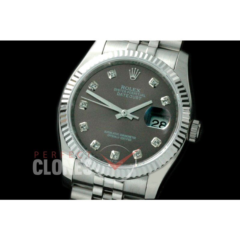 R36DJS-714 116234 SS/SS Fluted/Jubilee Dark Grey Diamonds SA 3135