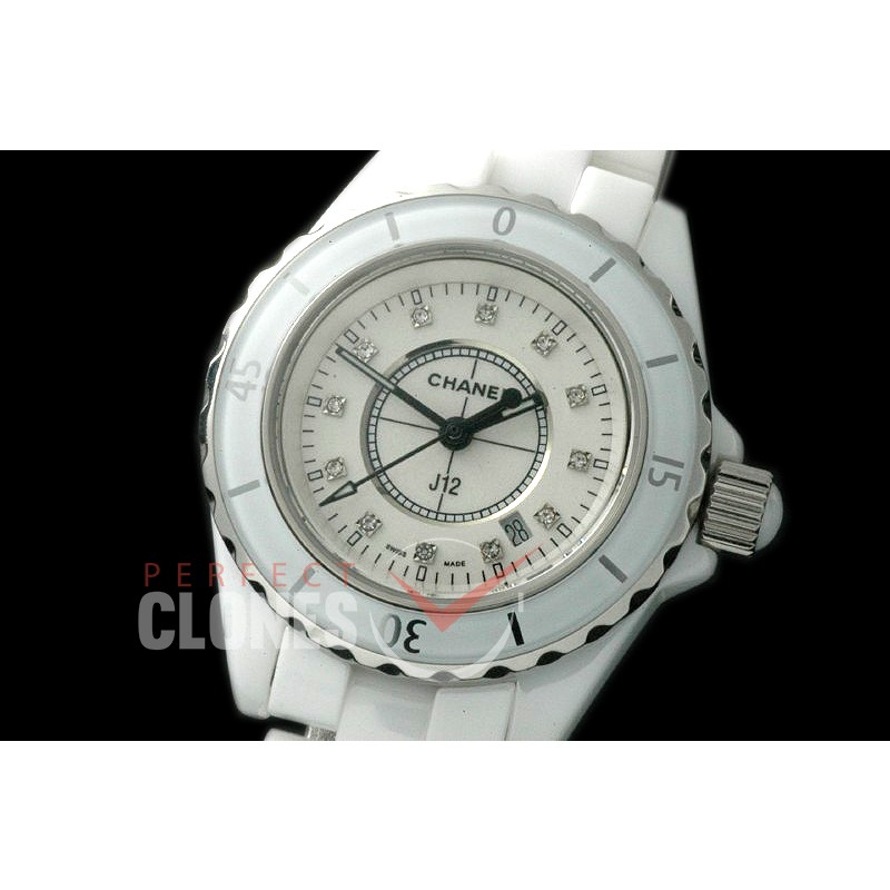 0 CHA-33W-111 J12 Ladies CER/CER White Diam Swiss Quartz