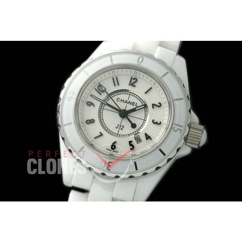 0 CHA-33W-103 J12 Ladies CER/CER White/Black Num Swiss Quartz