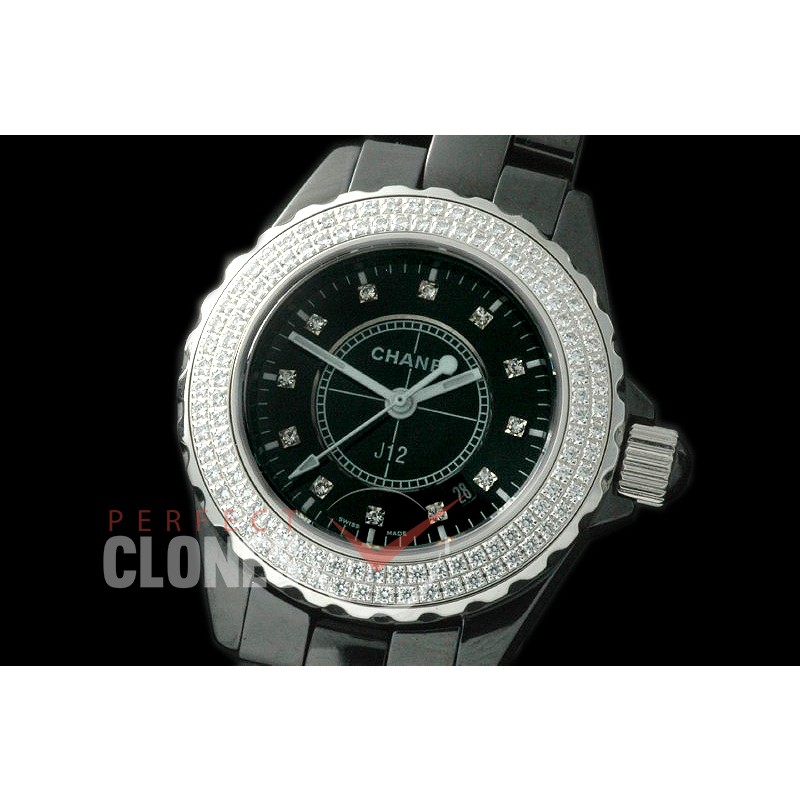 0 CHA-33B-111D J12 Ladies CER/CER/Diam Black Diam Swiss Quartz 