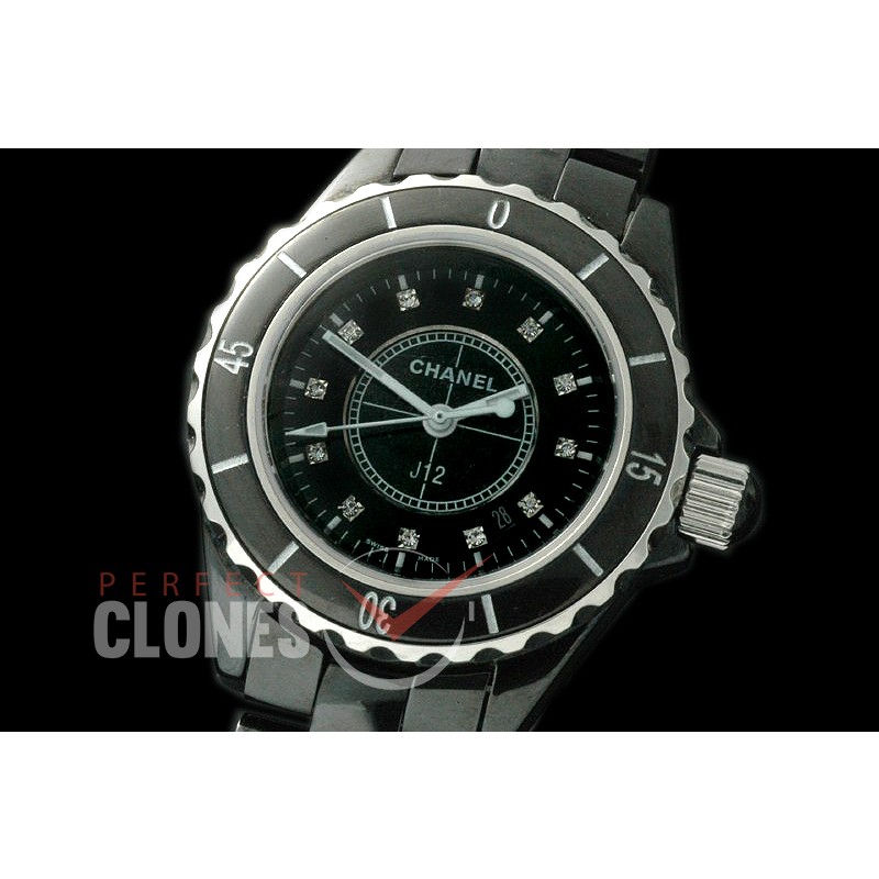 0 CHA-33B-111 J12 Ladies CER/CER/Diam Black Diam Swiss Quartz 