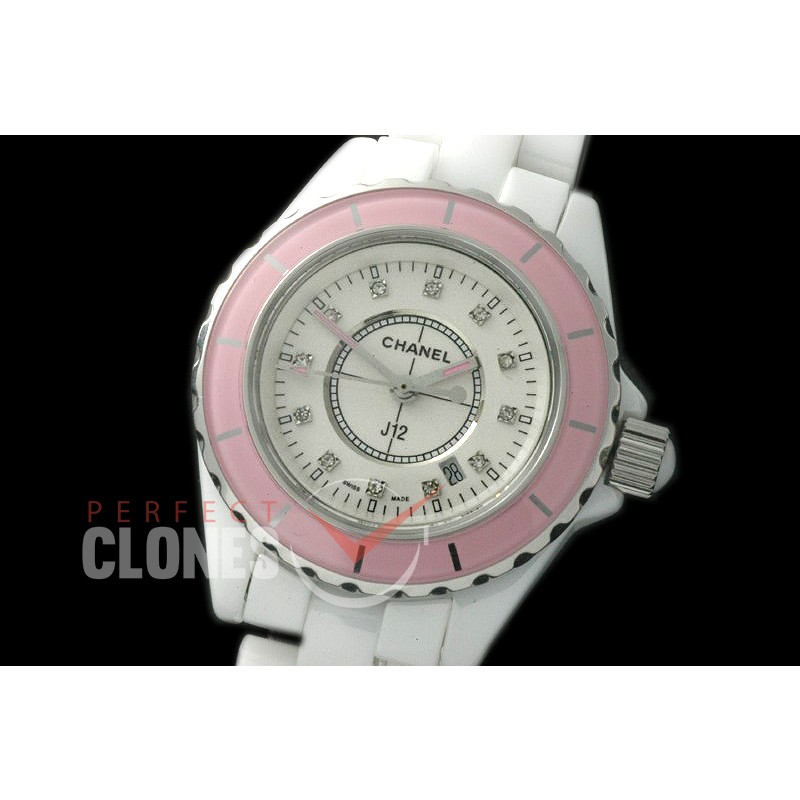 0 CHA-33W-151 J12 Ladies Pink Bez CER/CER White Diam Swiss Quartz