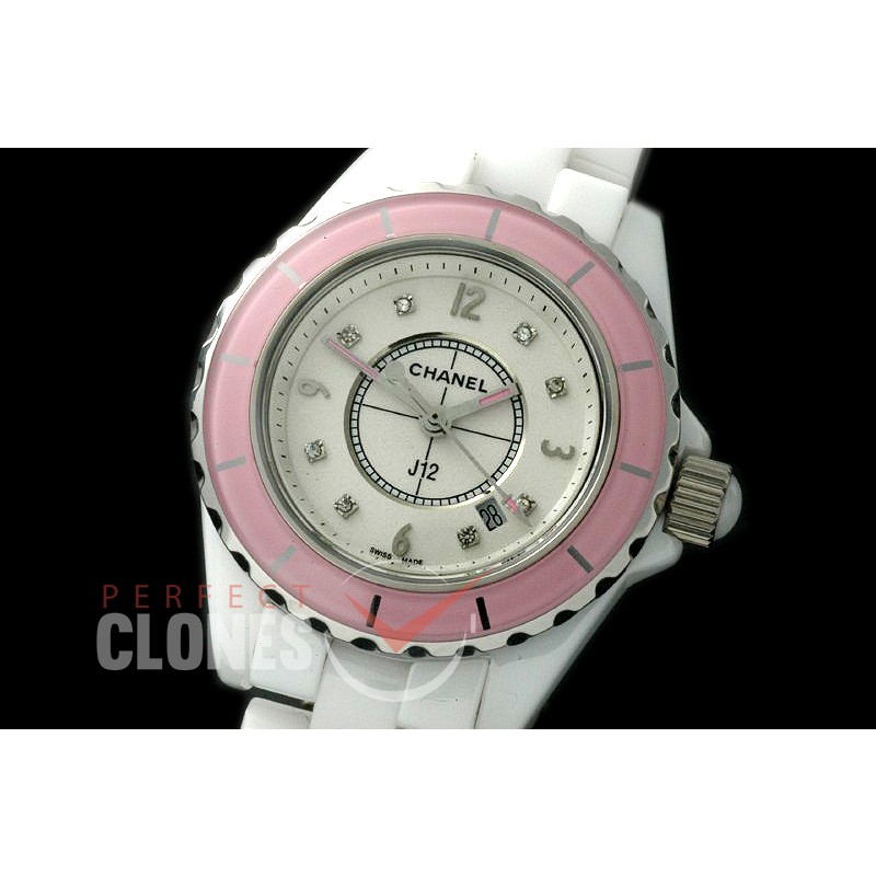 0 CHA-33W-149 J12 Ladies Pink Bez CER/CER White/Silver Diam Swiss Quartz 