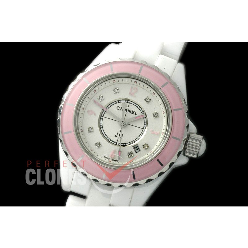 0 CHA-33W-147 J12 Ladies Pink Bez CER/CER White/Silver Diam Swiss Quartz 