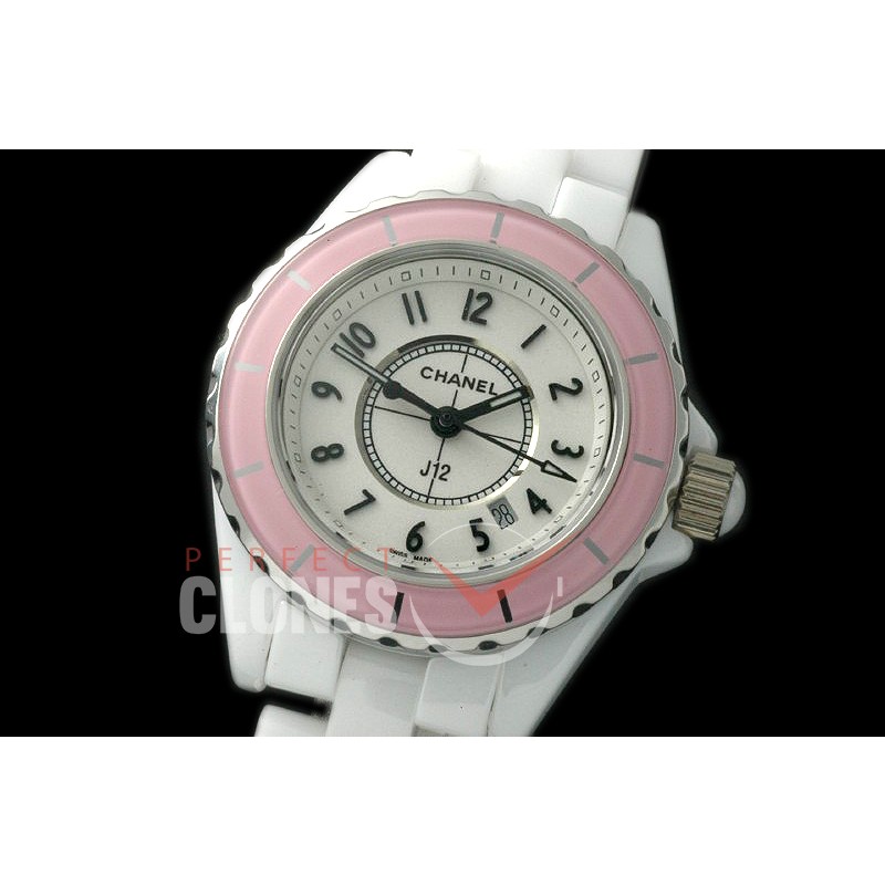 0 CHA-33W-143 J12 Ladies Pink Bez CER/CER White/Black Num Swiss Quartz
