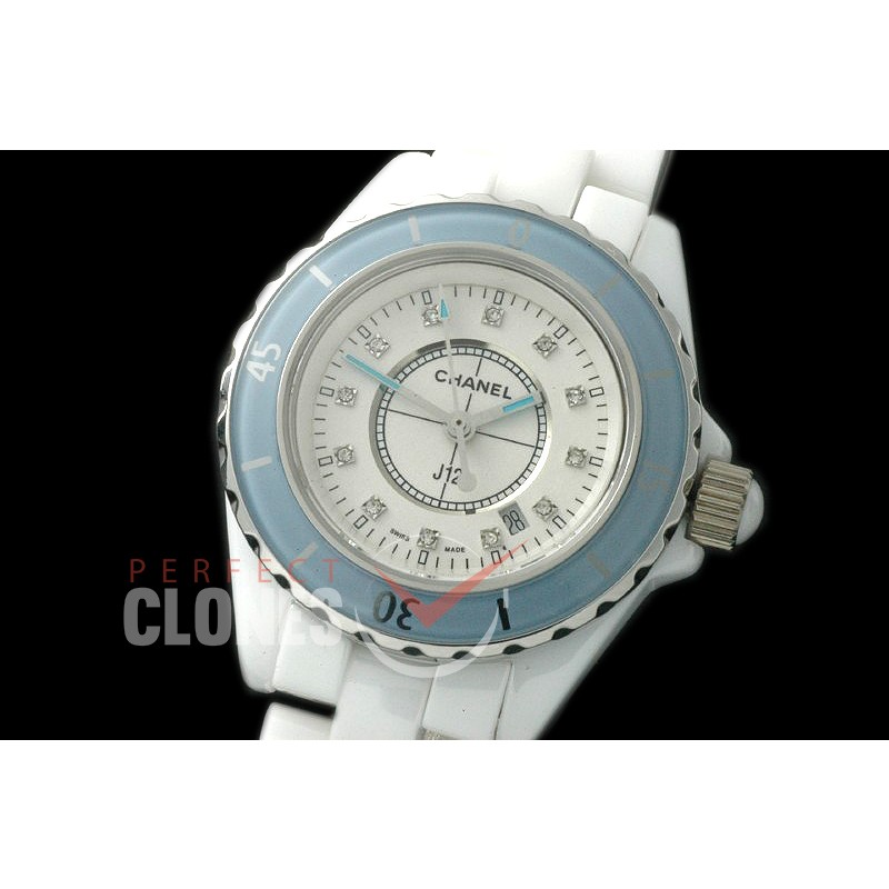 0 CHA-33W-131 J12 Ladies Blue Bez CER/CER White Diam Swiss Quartz 