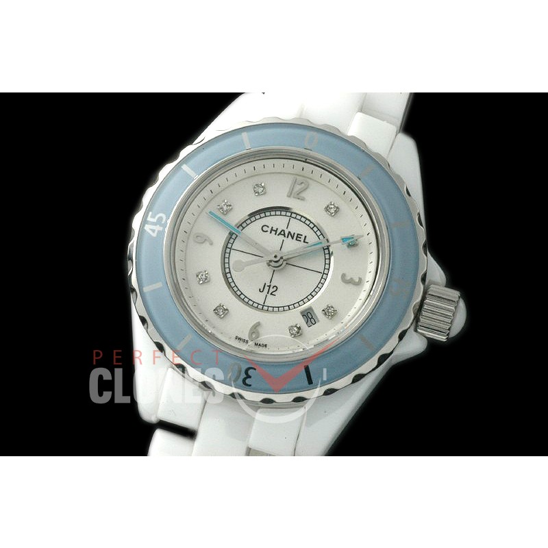 0 CHA-33W-129 J12 Ladies Blue Bez CER/CER White/Silver Diam Swiss Quartz 