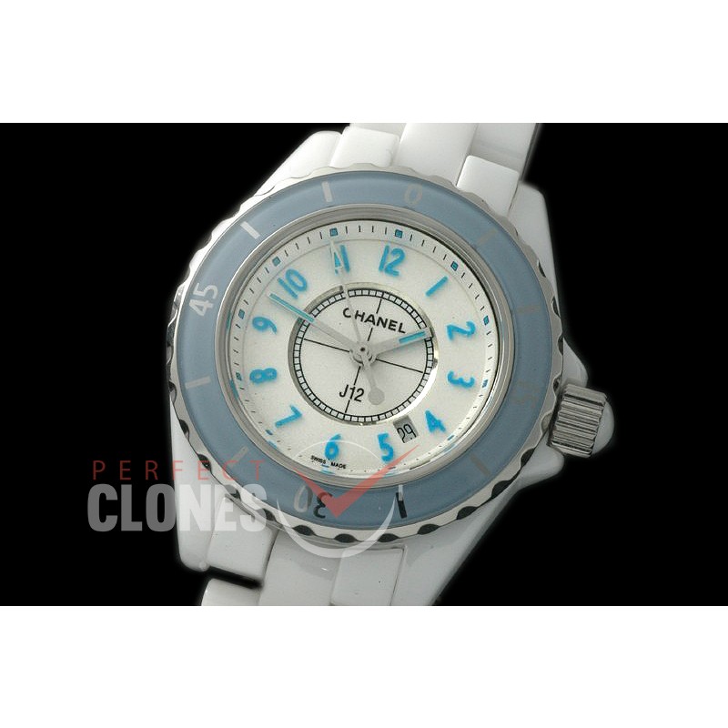 0 CHA-33W-121 J12 Ladies Blue Bez CER/CER White/Blue Num Swiss Quartz 