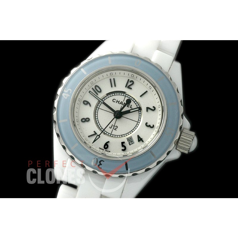 0 CHA-33W-123 J12 Ladies Blue Bez CER/CER White/Black Num Swiss Quartz 