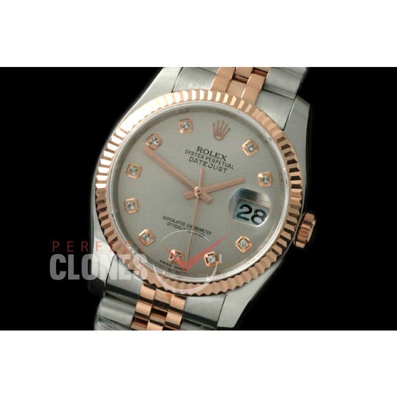R36DJTR-713 116231 SS/RG Fluted/Jubilee Light Grey Diamond SA 3135