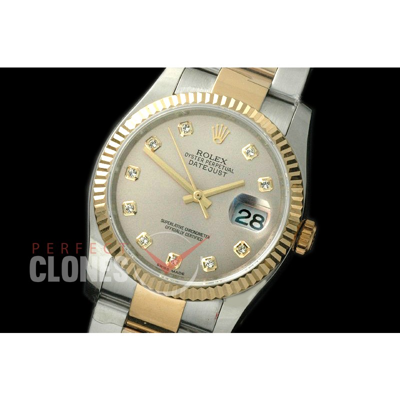 R36DJT-763 116233 SS/YG Fluted/Oyster Light Grey Diamond SA 3135