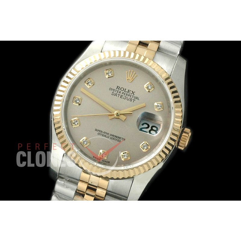 R36DJT-713 116233 SS/YG Fluted/Jubilee Light Grey Sticks SA 3135