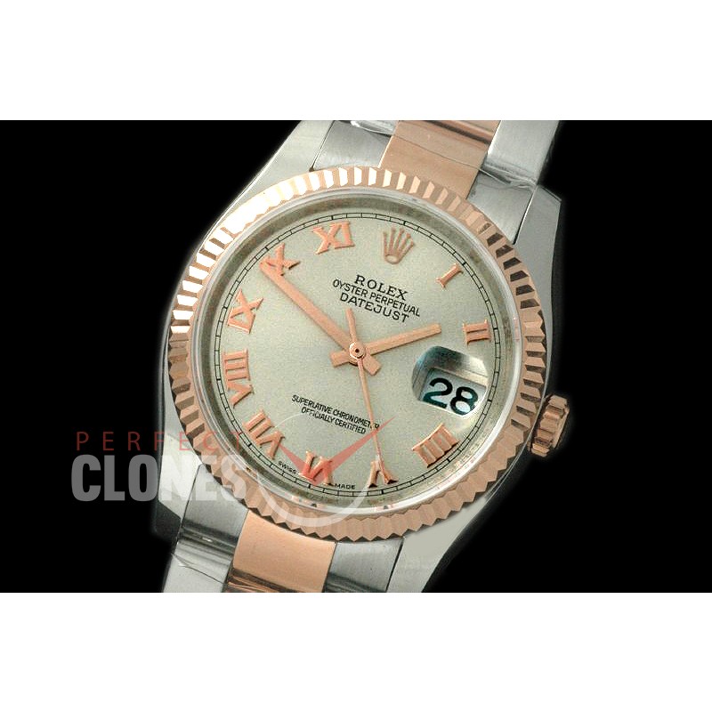 R36DJTR-773 116231 SS/RG Fluted/Oyster Light Grey Roman SA 3135