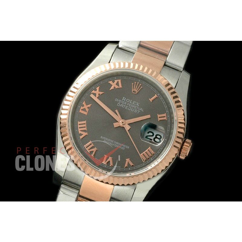 R36DJTR-774 116231 SS/RG Fluted/Oyster Grey Roman SA 3135