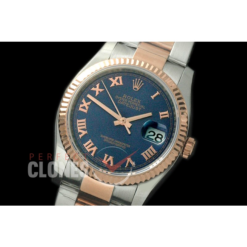 R36DJTR-775 116231 SS/RG Fluted/Oyster Blue Roman SA 3135