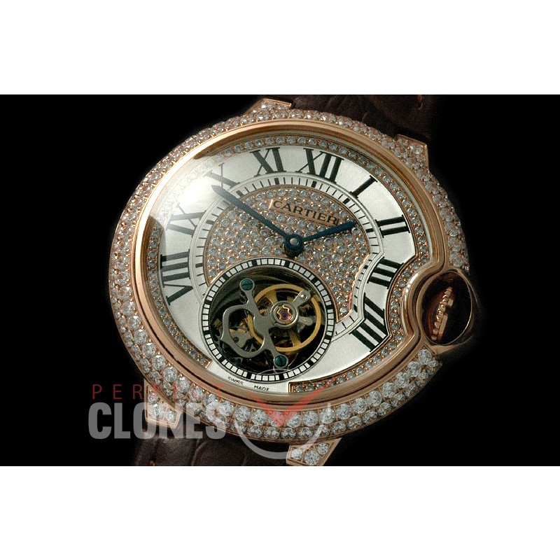 0 0 CARBA-MID-006 Mid Size Ballon De Cartier Tourbillon RG/LE White/Diam Flying Man Tourbilon