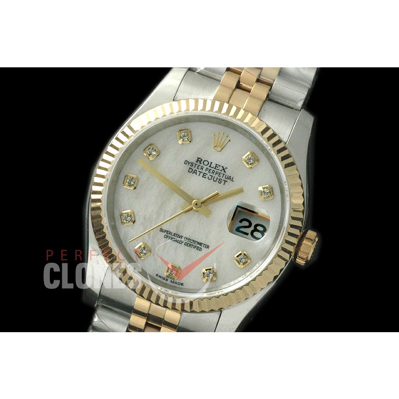 R36DJT-718 116233 SS/YG Fluted/Jubilee MOP White Diam SA 3135