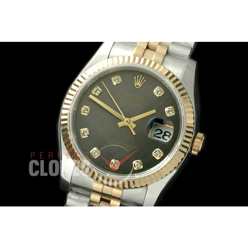 R36DJT-719 116233 SS/YG Fluted/Jubilee MOP Black Dial SA 3135