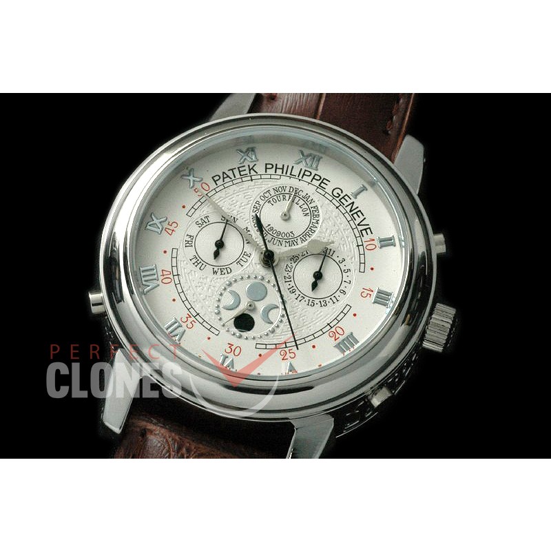 PPSM00101 Perpetual Calender Skymoon Tourbillon ( Dua Side) SS/LE White 