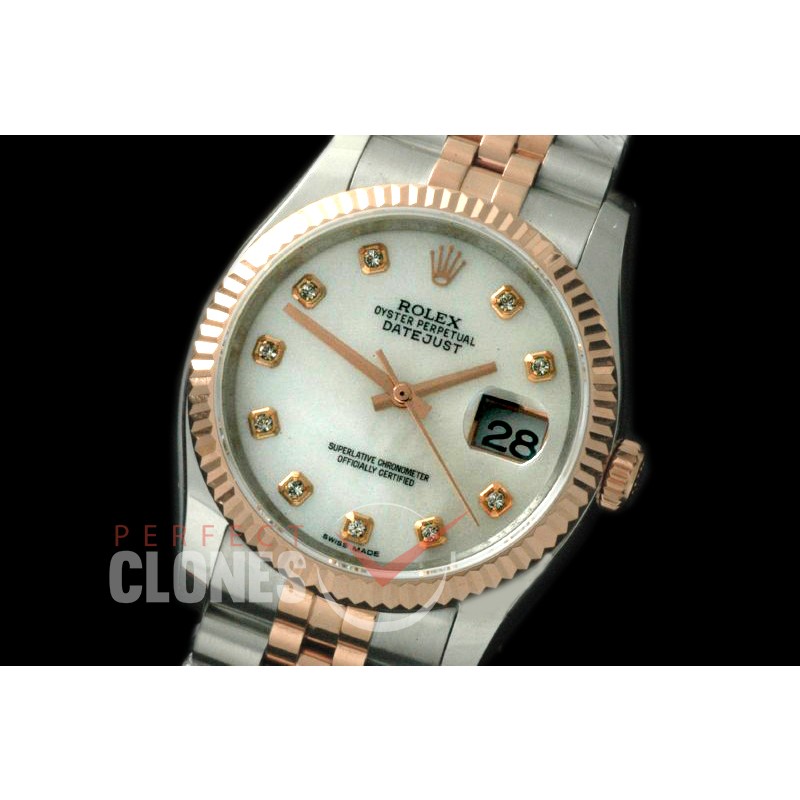 R36DJTR-718 116231 SS/RG Fluted/Jubilee MOP White Diam SA 3135