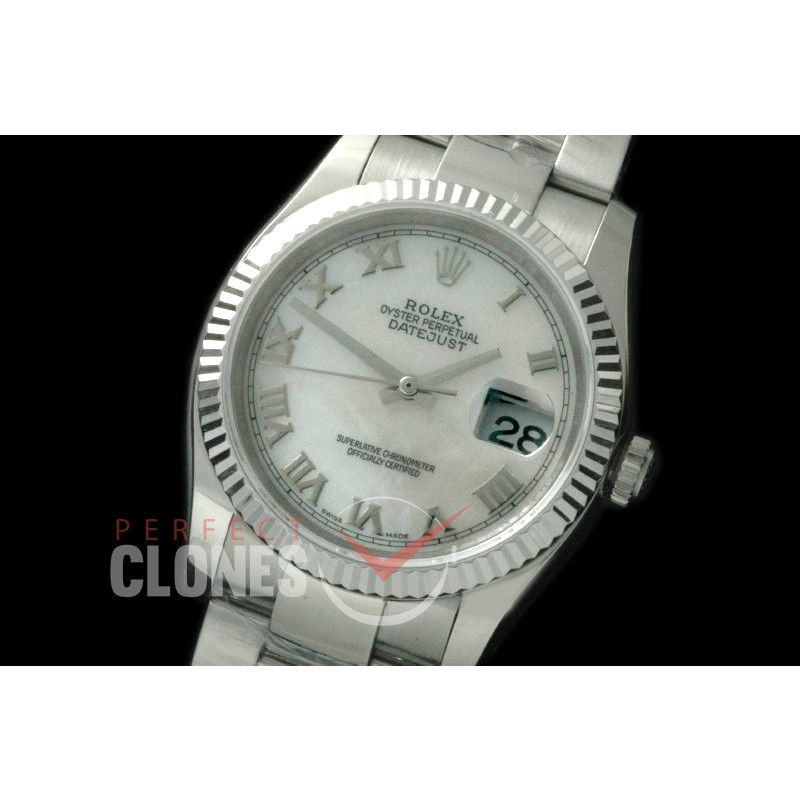 R36DJS-778 116234 SS/SS Fluted/Oyster MOP White Roman SA 3135