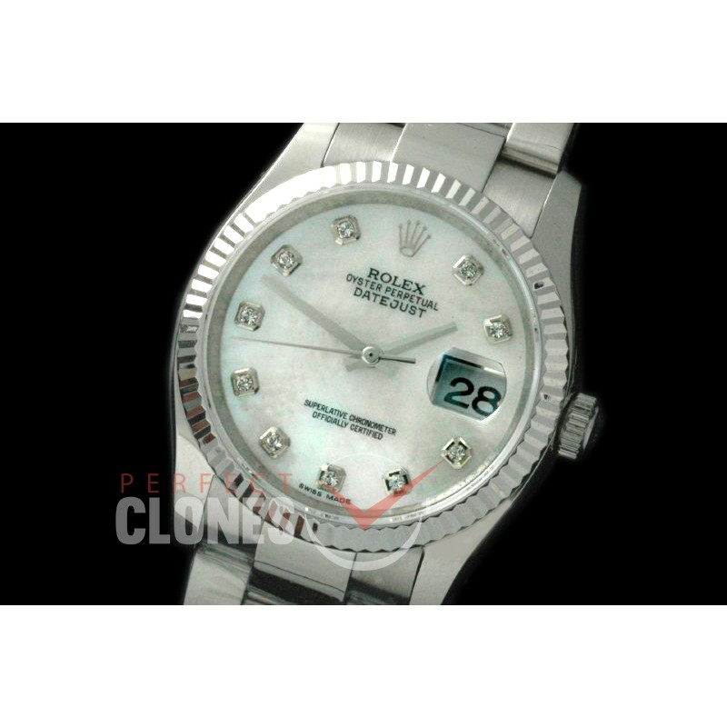 R36DJS-768 116234 SS/SS Fluted/Oyster MOP White Diam SA 3135