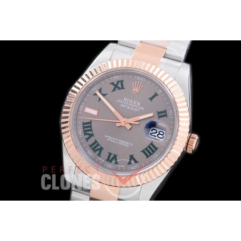 R41DJTR-727 116331 SS/RG Fluted/Oyster Grey-Green Roman SA 3136