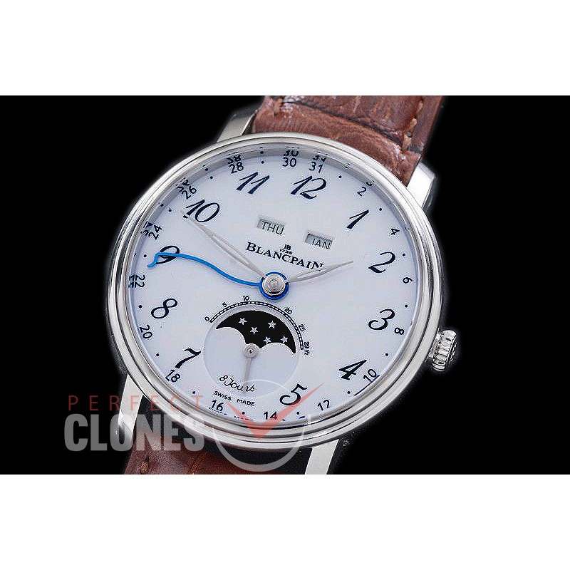 0 0 0 BP-VL-024 Villeret Calender Moonphase SS/LE White Arabic Miyota 9100 Mod to Calibre 6654