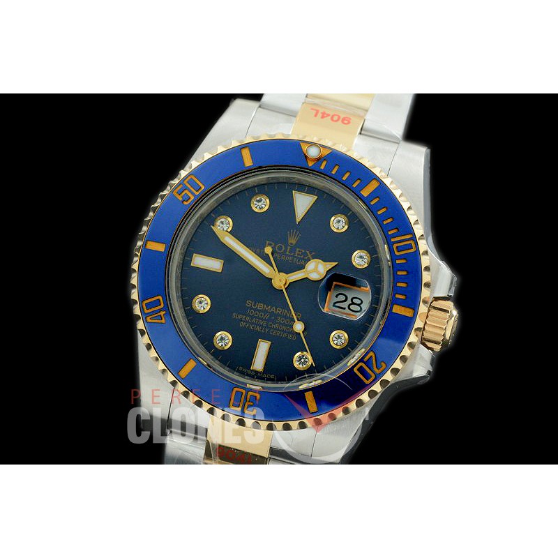 0 0 0 0 RLST00974A GMF 904L Steel Submariner 116613LB SS/YG Blue Serti A-2824