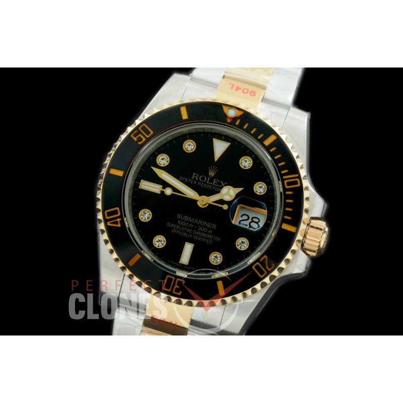 0 0 0 0 RLST00973A GMF 904L Steel Submariner 116613LN SS/YG Black Serti A-2824