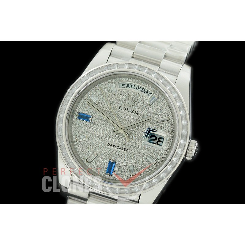 R40DDS00408D2 228349RBR SS/SS Baguette Cut Diam Bez Silver Glazier/Ruby Asian Clone 2836
