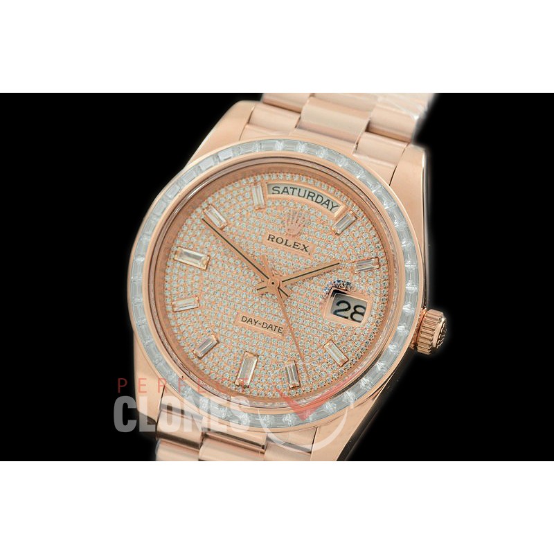 R40DDR00408D2 228345RBR RG/RG Baguette Cut Diam Bez Rose Gold Glazier Asian Clone 2836