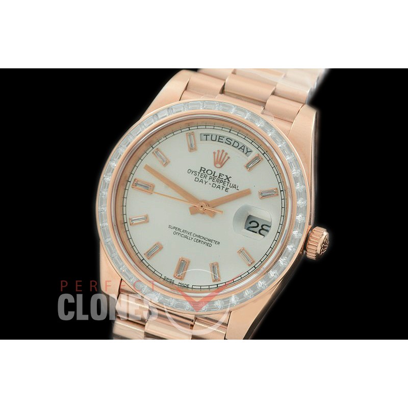R40DDR00402D2 228345RBR RG/RG Baguette Cut Diam Bez White Glazier Asian Clon