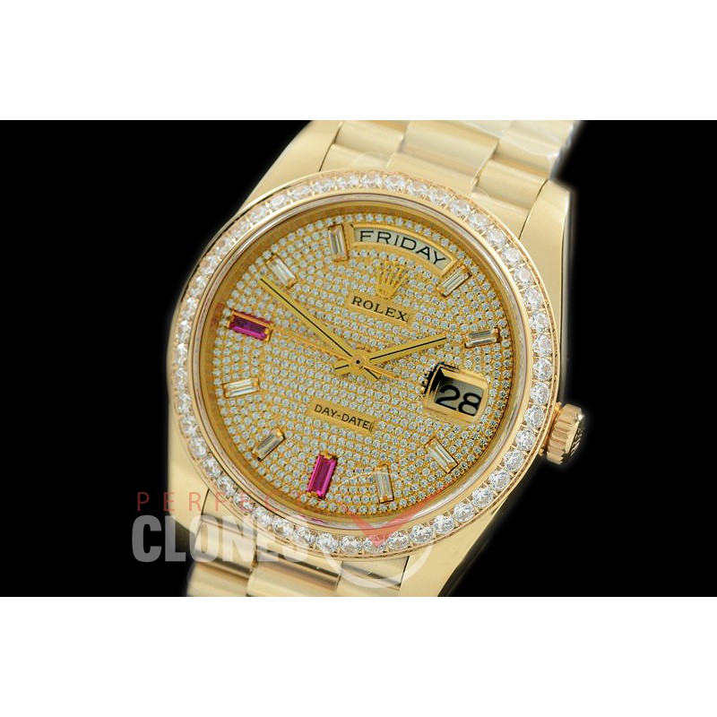 R40DDF00408D 228348RBR YG/YG Diam Bez Gold Glazier/Ruby Asian Clone 2836