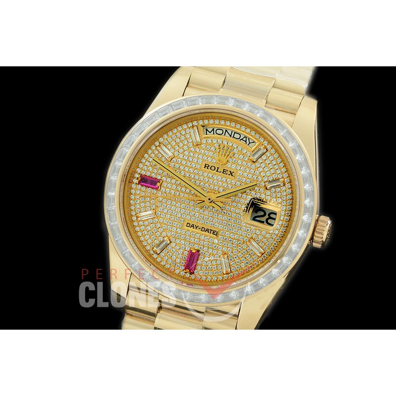 R40DDF00408D2 228348RBR YG/YG Baguette Cut Diam Bez Gold Glazier/Ruby Asian Clone 2836