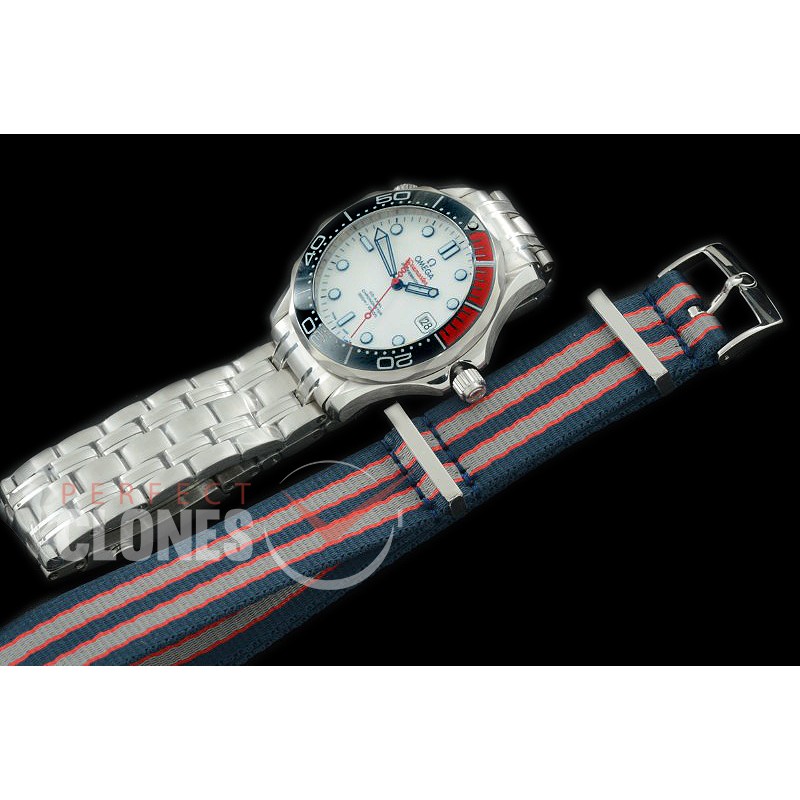 0 0 OM300M-021S 2018 Seamaster Diver 300M 007 Limited Edition SS/SS White Asian Clone 2824/2507 Free Nato Strap