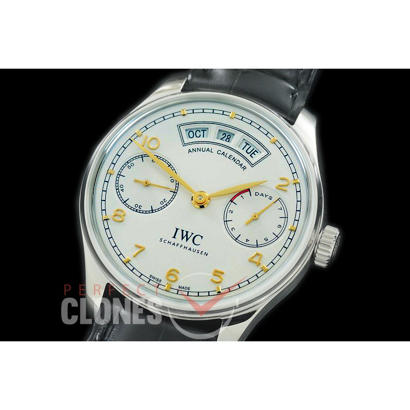 0 0 IWP7D00054C V2 Portugese 7 Days Annual Calender 5035 SS/LE White/Champagne Gold A-52850