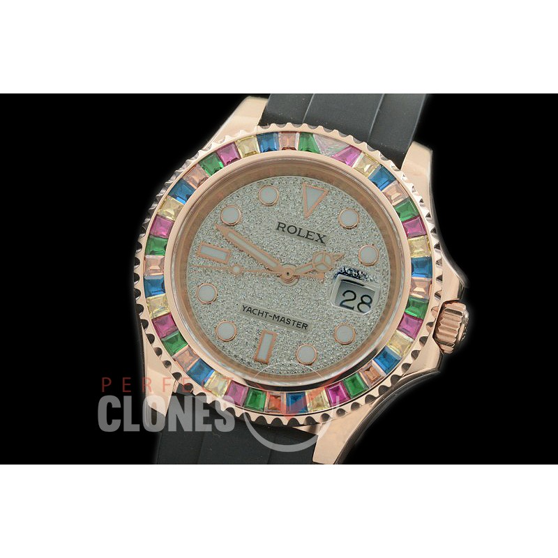 RYMENR00027 KSF 116695SATS Yachtmaster Everose/Gem Set Rainbow Bezel Men RG/RU Full Diamond Crested Dial A-2836