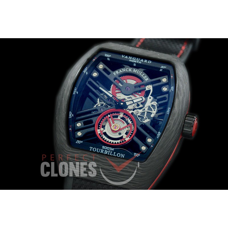 0 FMVG-022 Vanguard V41 S6 SQT Carbone Skeleton Forge Carbon Red Asian Custom Vertical Bridge HW Movt 
