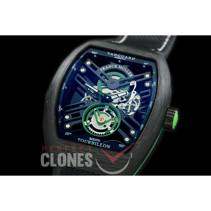 0 FMVG-021 Vanguard V41 S6 SQT Carbone Skeleton Forge Carbon Green Asian Custom Vertical Bridge HW Movt 
