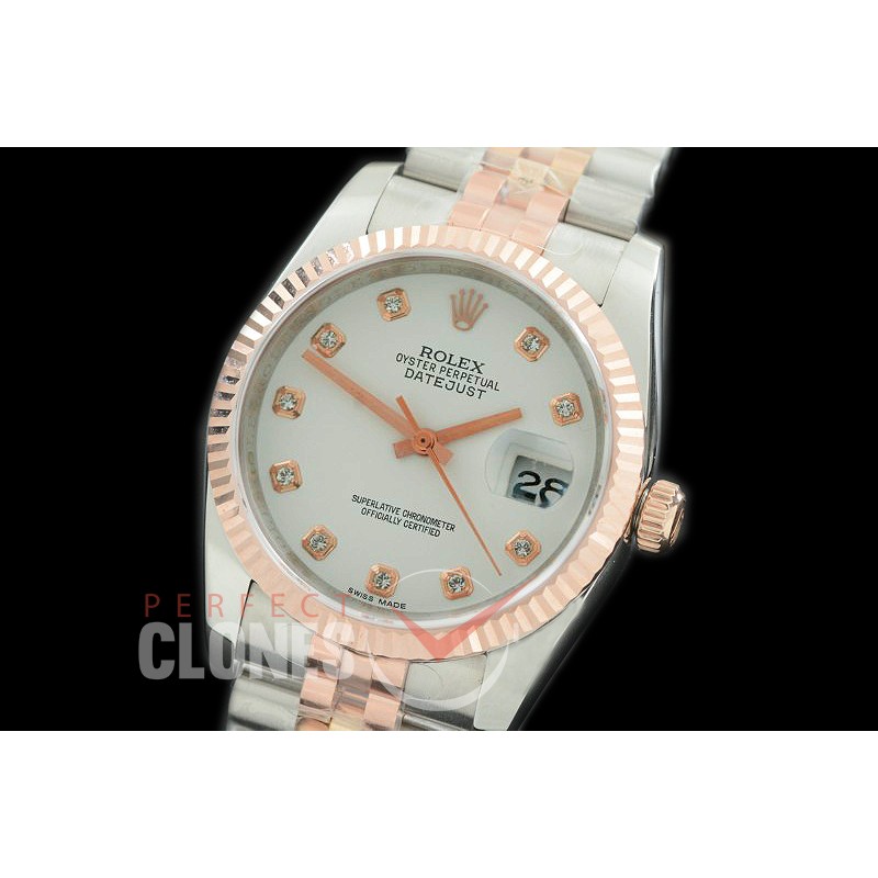 R36DJTR-361 GMF 126231 SS/RG Fluted/Jubilee White Diam SA 3135 904L Steel