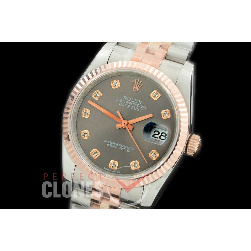 R36DJTR-363 GMF 126231 SS/RG Fluted/Jubilee Rhodium Grey Diam SA 3135 904L Steel