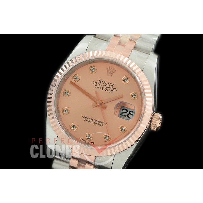 R36DJTR-365 GMF 126231 SS/RG Fluted/Jubilee Rose Diam SA 3135 904L Steel