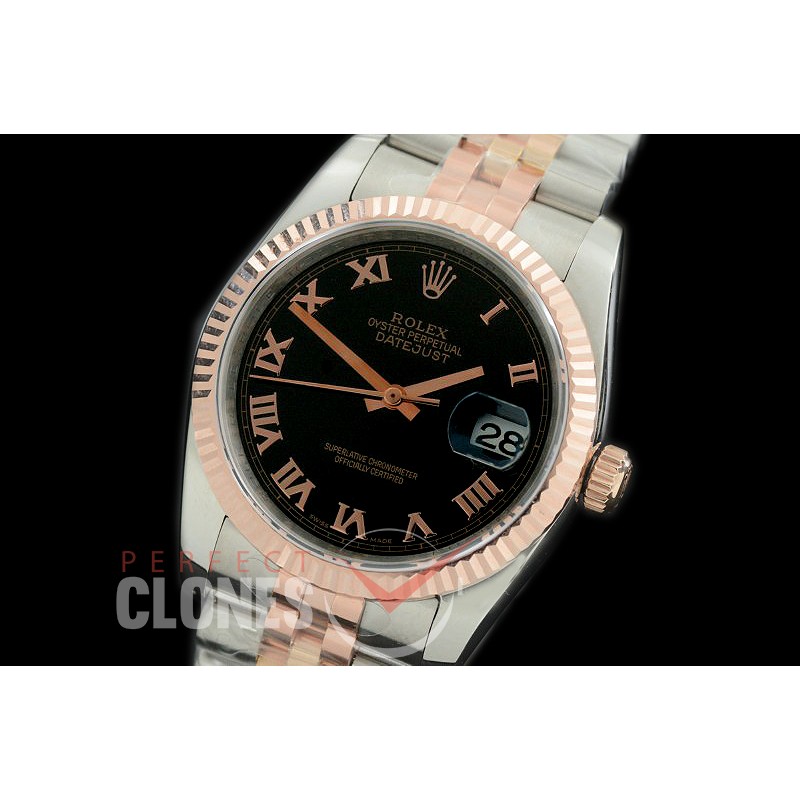 R36DJTR-372 GMF 126231 SS/RG Fluted/Jubilee Black Roman SA 3135 904L Steel
